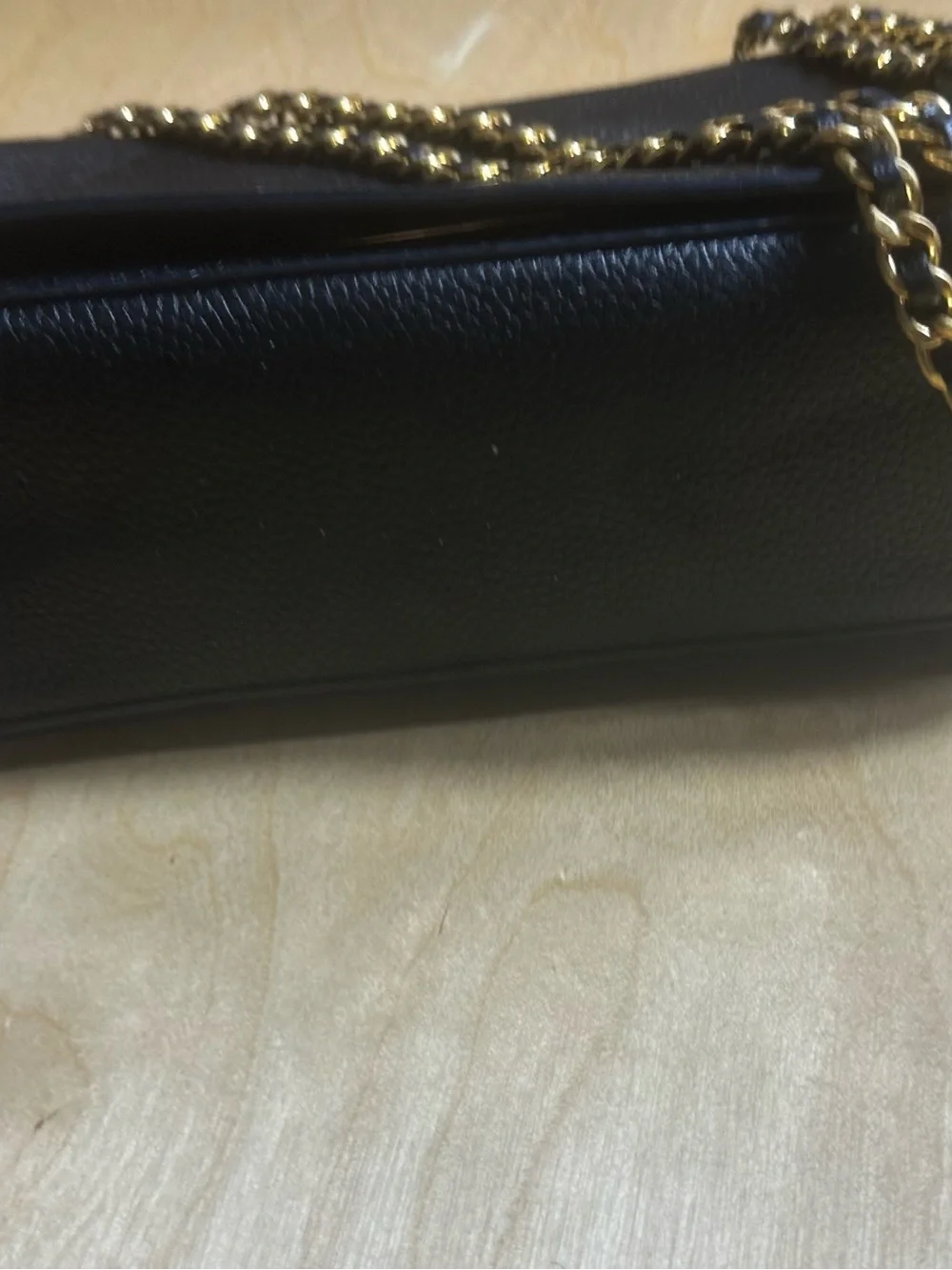 Tory Burch Black Pebbled Leather Shoulder Bag with Gold Chain